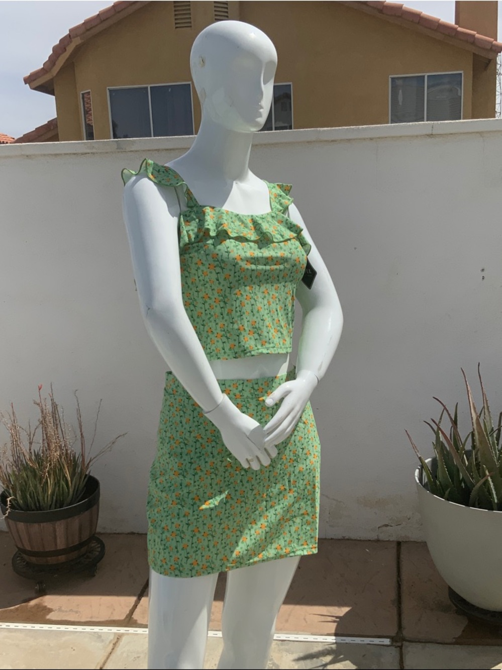 Summer Sexy High Waisted Bikini Skirt Set…Mint Green Floral Ruffle